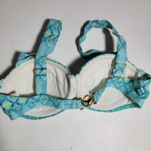 Lisa Blue Molded Cups Beaded Bikini Top Gold Details Size Small - Picture 4 of 11